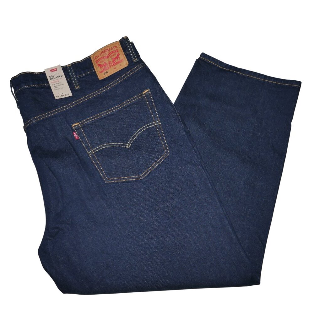 Levis 550 Dark Rinse Denim Jeans Men's Size 54x32 Relaxed Fit Blue NWT